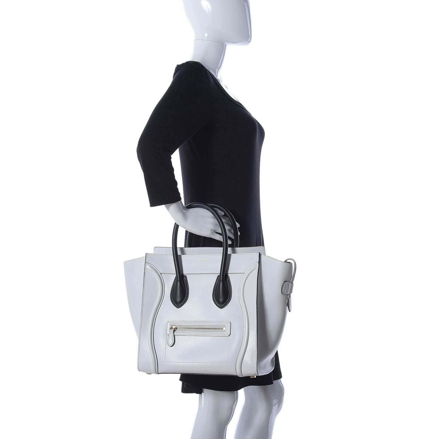 Satin Calfskin Mini Bi-Color Luggage White Black