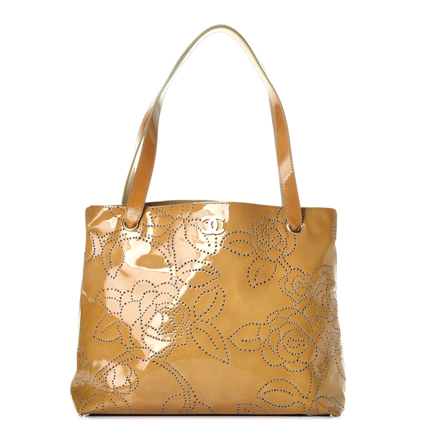 Patent Perforated Camellia Tote Beige