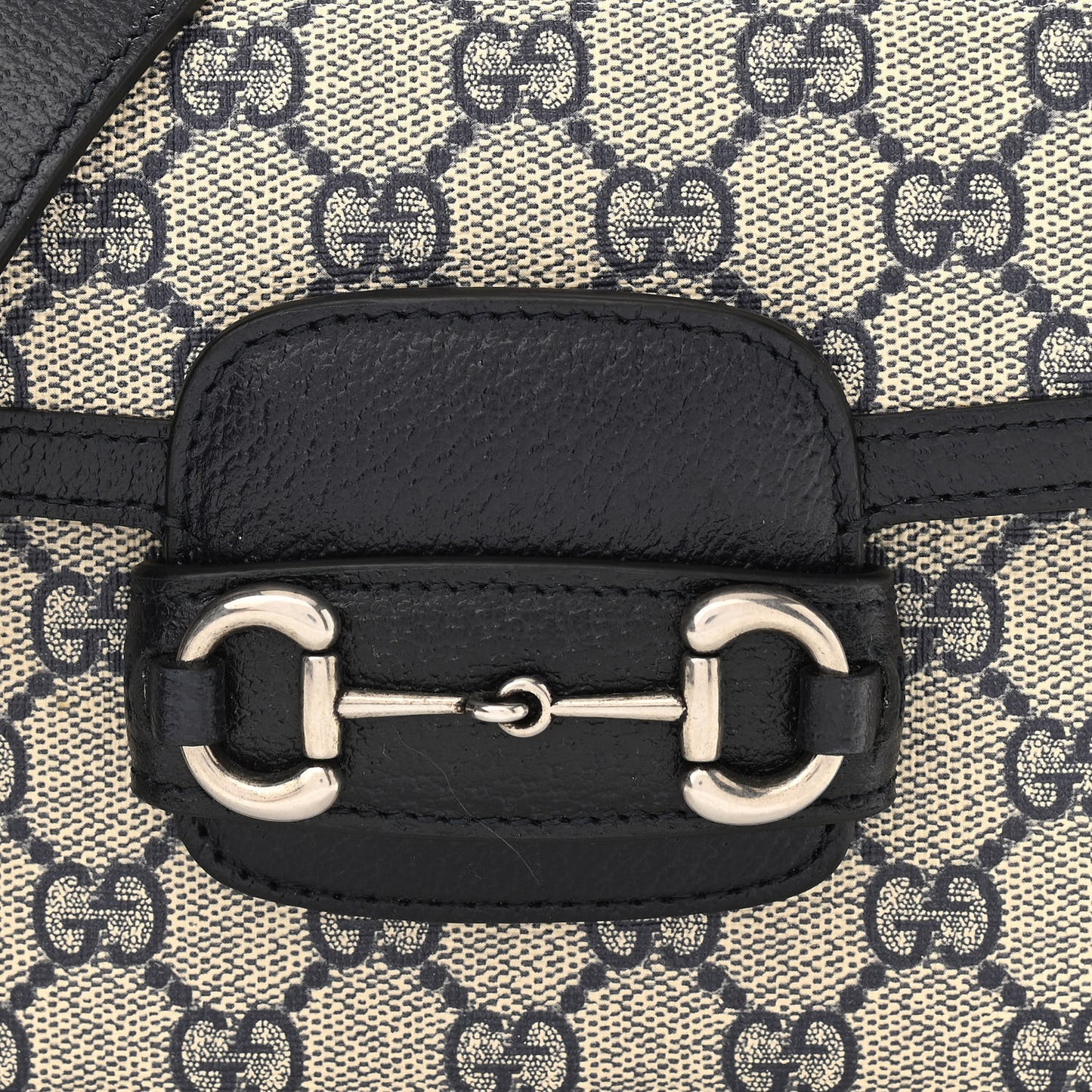 GG Supreme Monogram Textured Dollar Calfskin Web Mini Horsebit 1955 Shoulder Bag Beige Blue