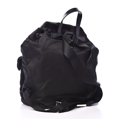 Prada Tessuto Nylon Saffiano Fur Backpack Black 3 of 12