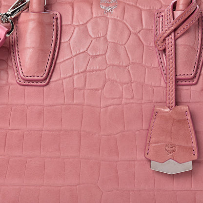 MCM Calfskin Crocodile Embossed Medium Milla Tote Pink 10 of 10