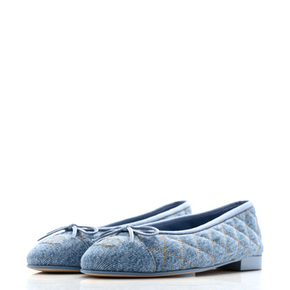 Chanel Denim Quilted CC Cap Toe Ballerina Flats 37 Light Blue 4 of 10