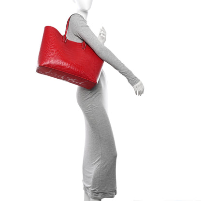 Christian Louboutin CHRISTIAN LOUBOUTIN Calfskin Crocodile Embossed Spikes East West Cabata Tote 2 of 13