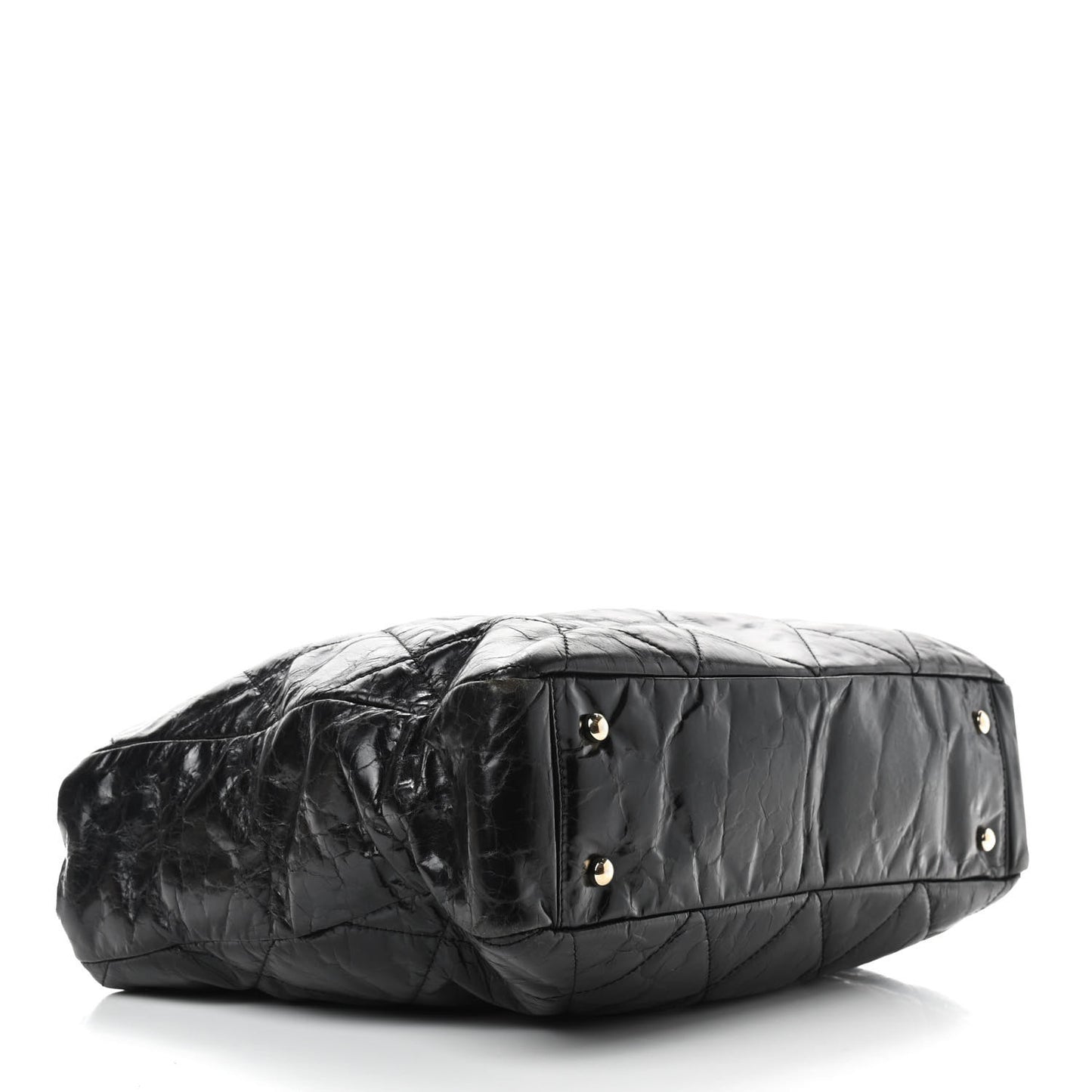 Glazed Calfskin Lambskin Quilted Portobello Tote Black