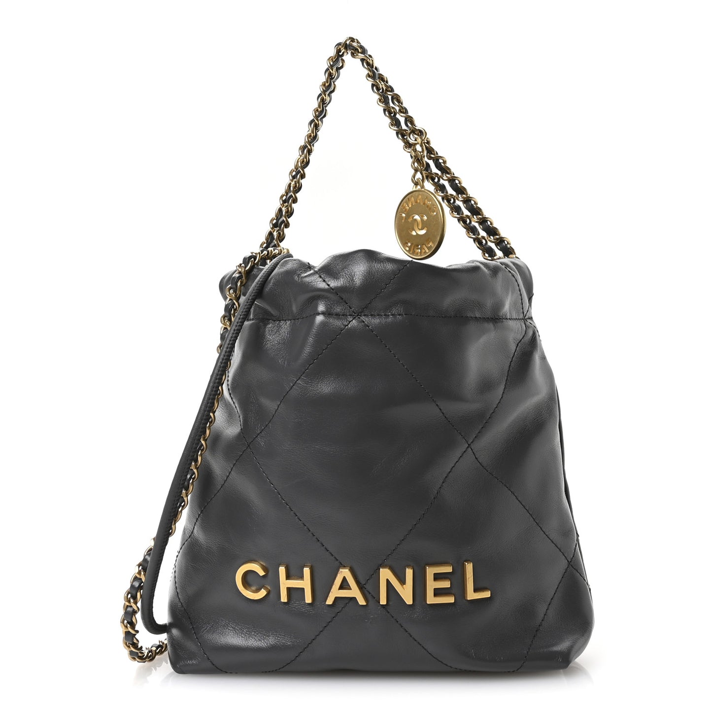 Shiny Calfskin Quilted Mini Chanel 22 Dark Grey
