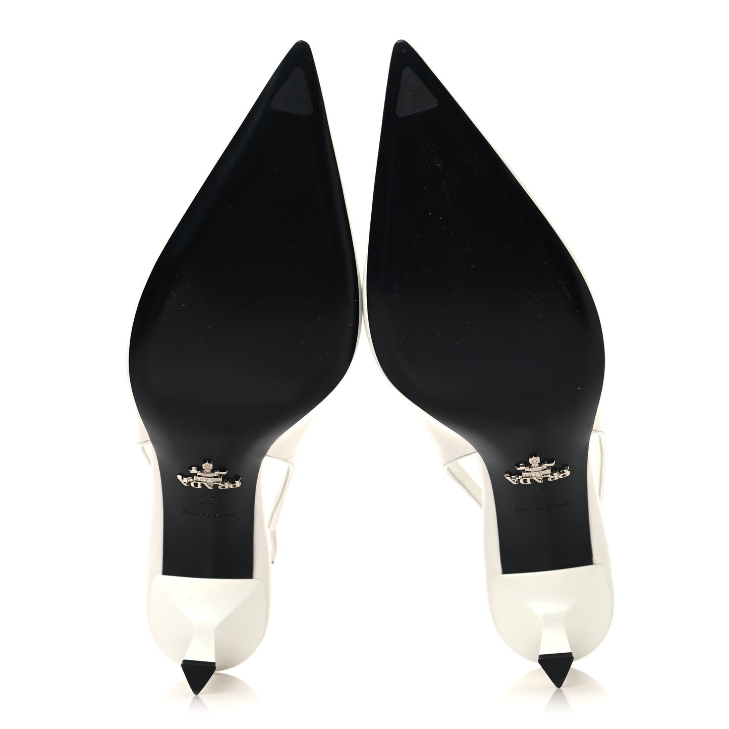 Spazzolato Triangle Logo Pointed Toe 75mm Slingback Pumps 37 White