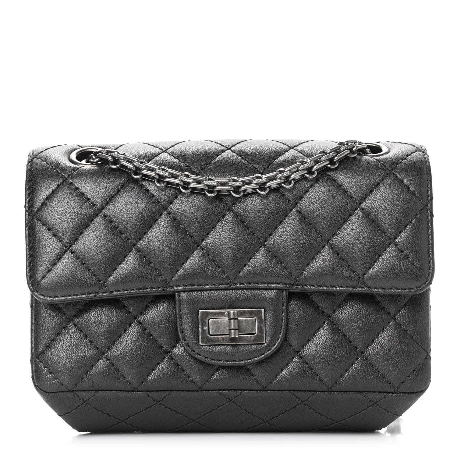 Chanel Metallic Sheepskin Quilted 2.55 Reissue Mini Flap Black 1 of 9