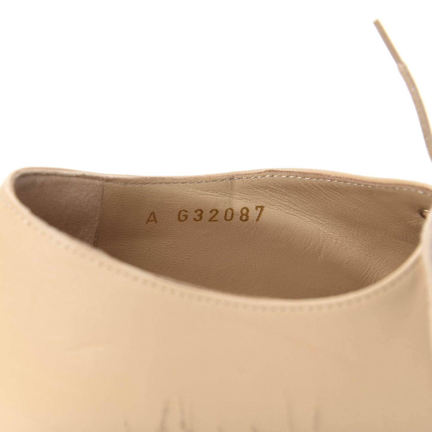 Goatskin Grosgrain Pearl Cap Toe Lace Up Oxfords 37.5 Beige Black