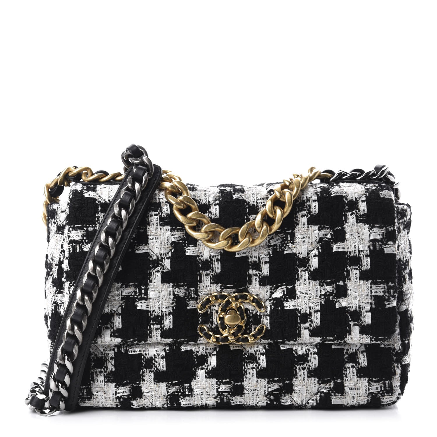 Chanel Tweed Quilted Medium 19 Flap Black Ecru White 1 of 11