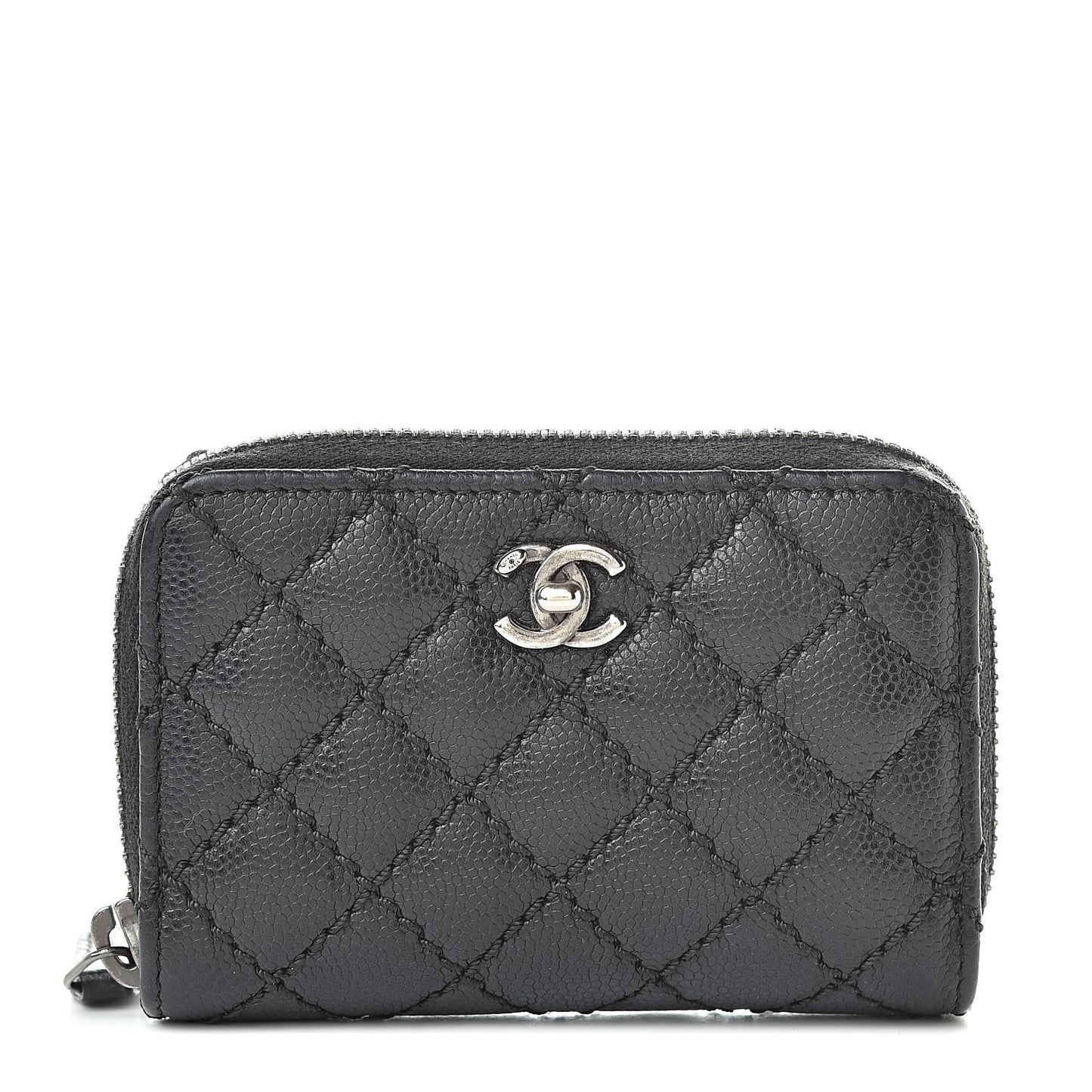 Caviar Stitched Zip Coin Purse Black
