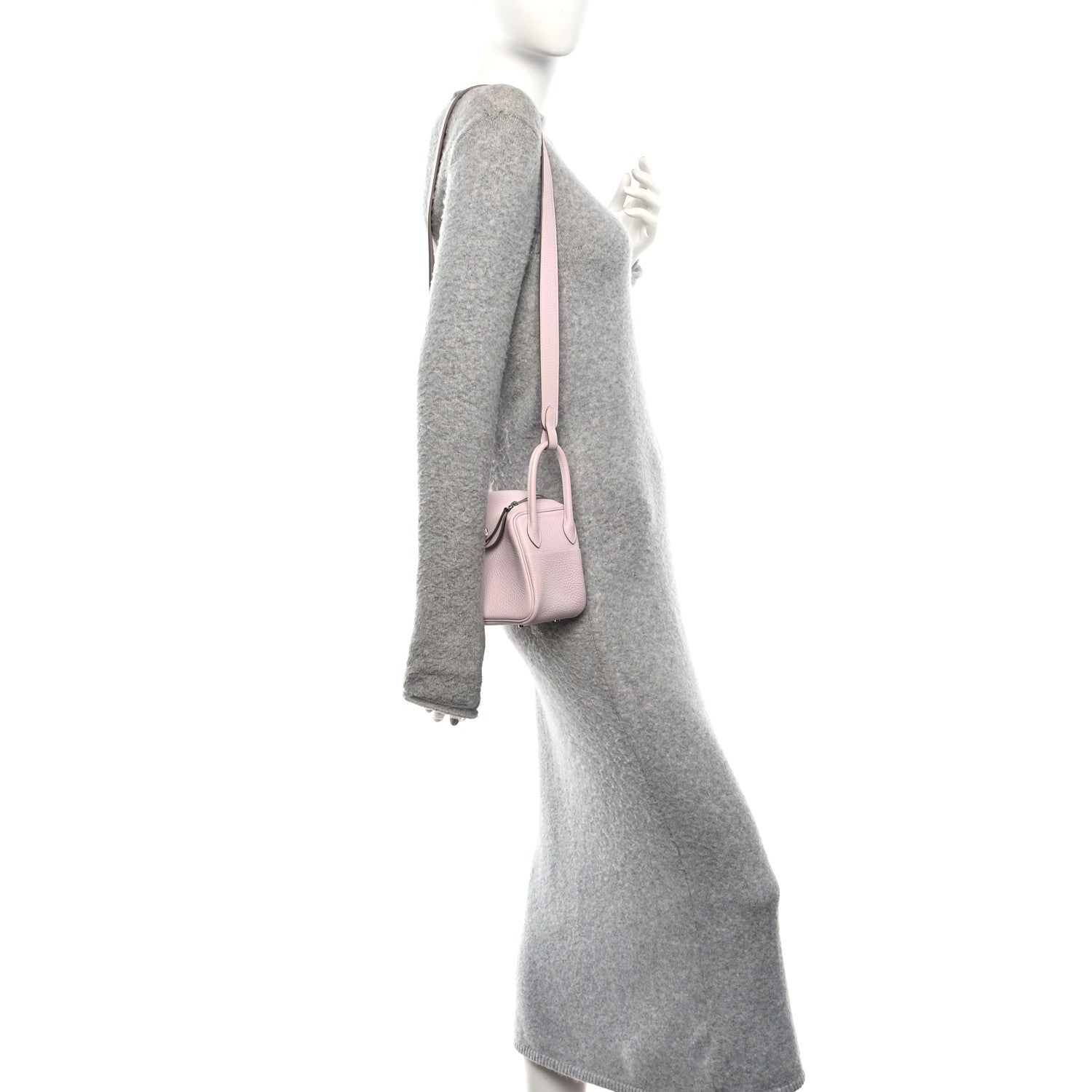 Hermes Taurillon Clemence Verso Mini Lindy 20 Mauve Pale Mushroom 2 of 12