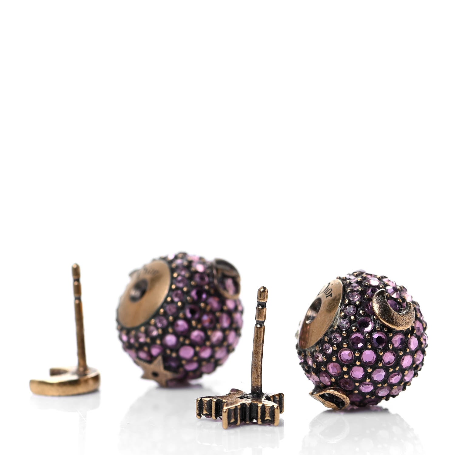 Christian Dior Crystal Star Moon Tribal Earrings Pink Gold 3 of 4