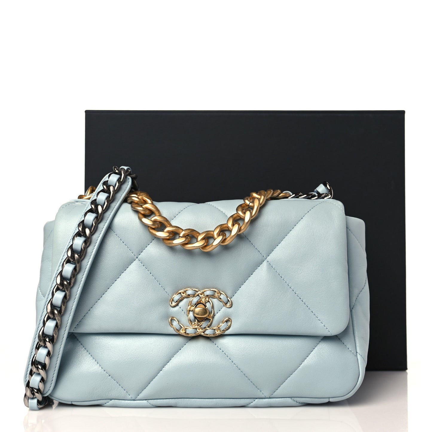 Lambskin Quilted Medium Chanel 19 Flap Light Blue