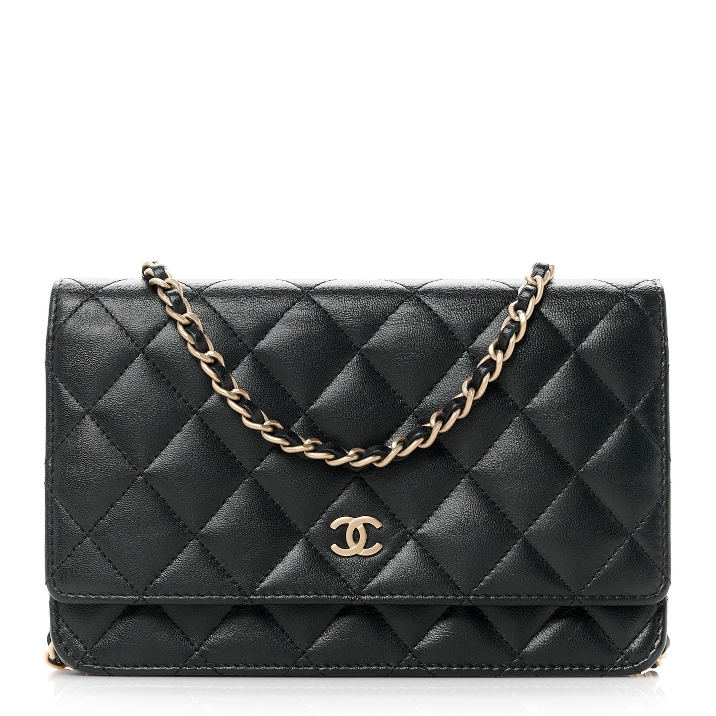Lambskin Quilted Wallet On Chain WOC Black