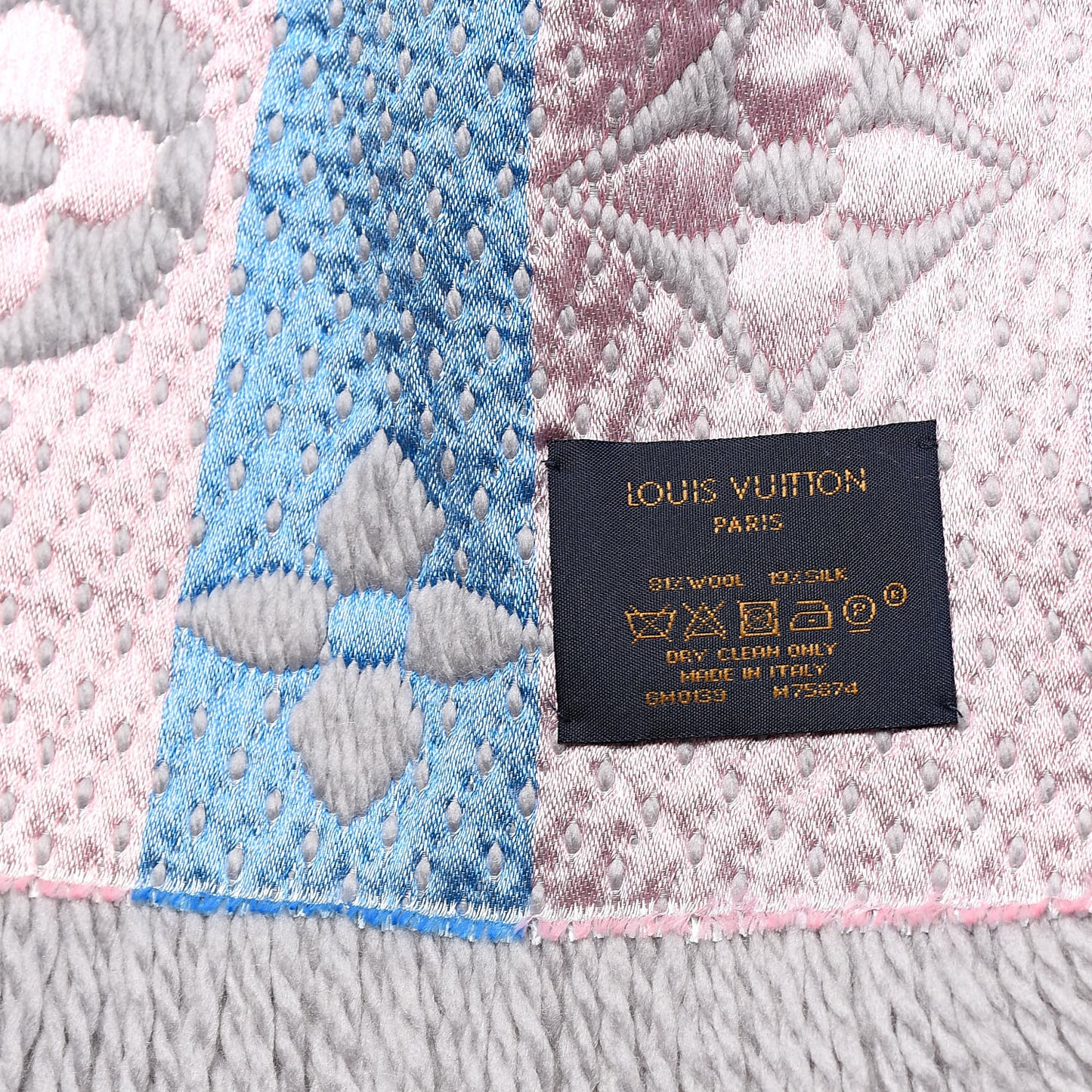 Wool Silk Rainbow Logomania Scarf Grey