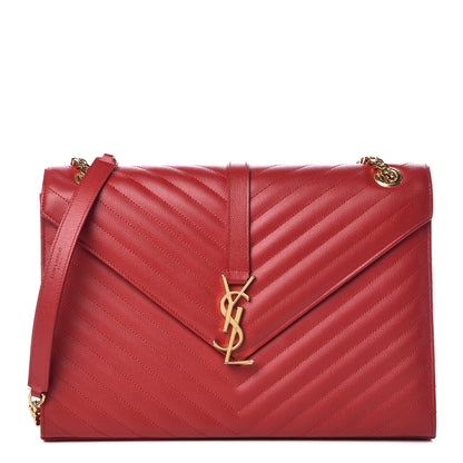 Saint Laurent Grain De Poudre Matelasse Chevron Large Monogram Satchel Lipstick Red 1 of 10