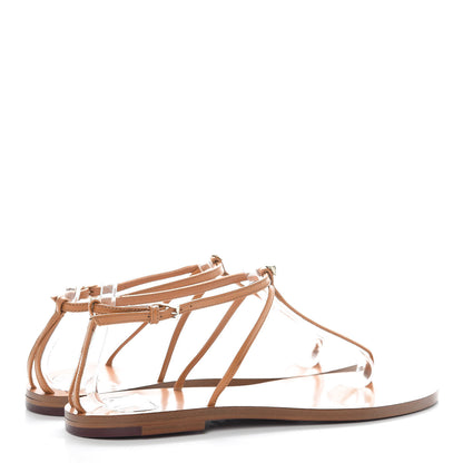 Valentino Garavani Calfskin Nude Rockstud T Strap Flat Thong Sandals 36 Brown 4 of 9