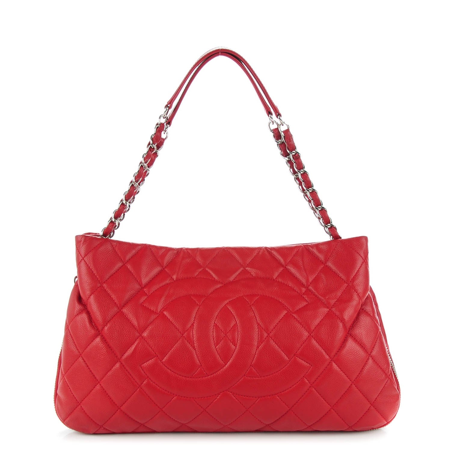 Chanel Caviar Quilted Expandable Zip Shoulder Bag Red 1 of 7