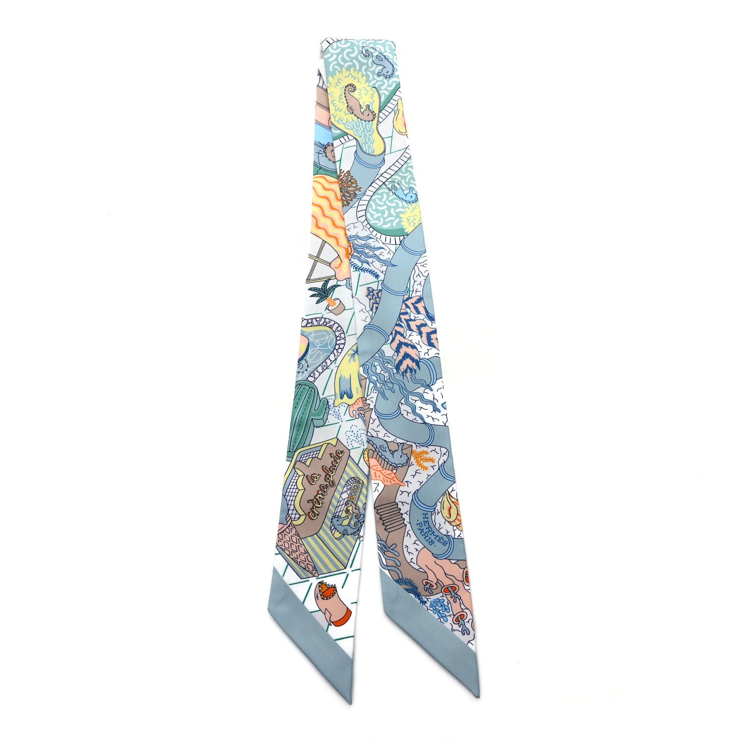 Hermes Silk Splash Park Twilly Vert De Gris Jaune Bleu 2 of 3
