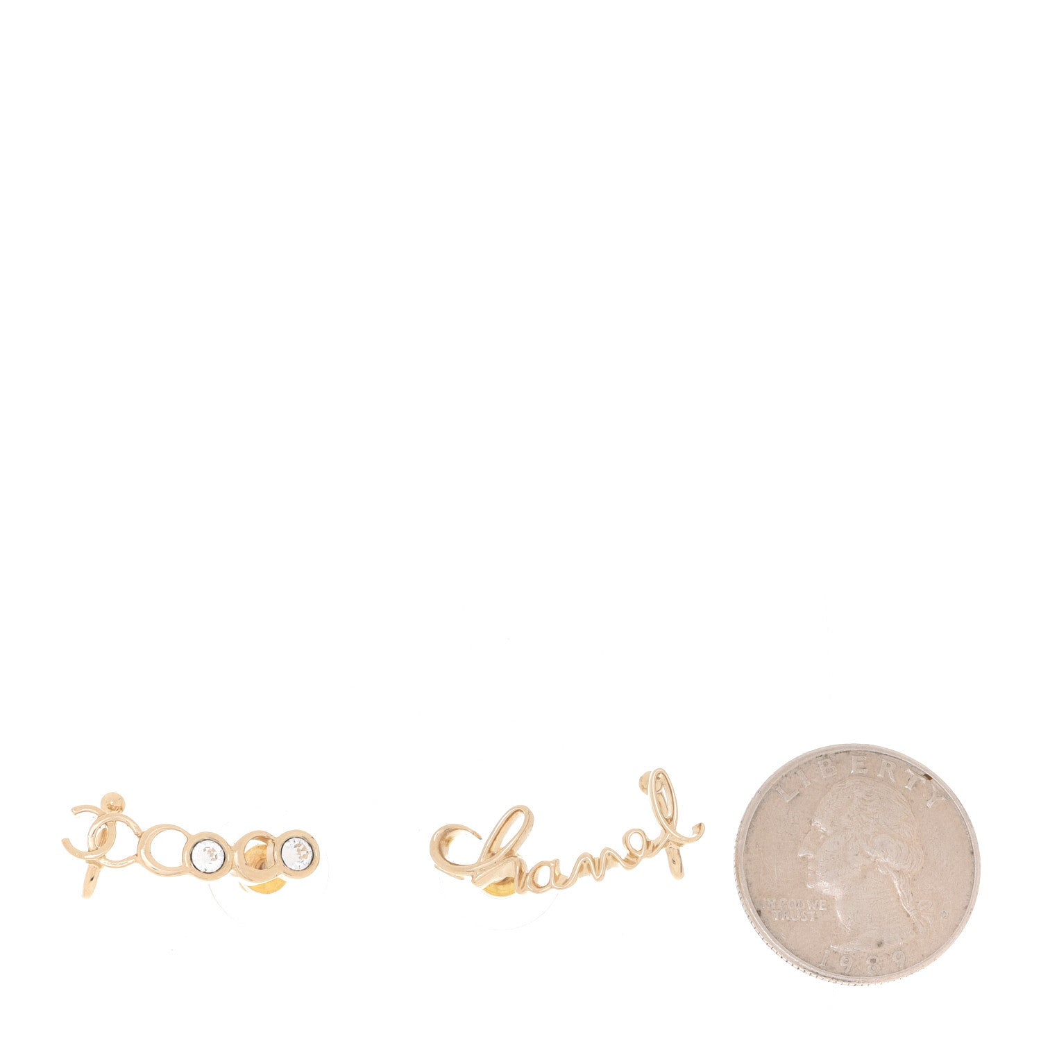 Chanel Metal Crystal Coco Script CC Climber Earrings Gold 2 of 5