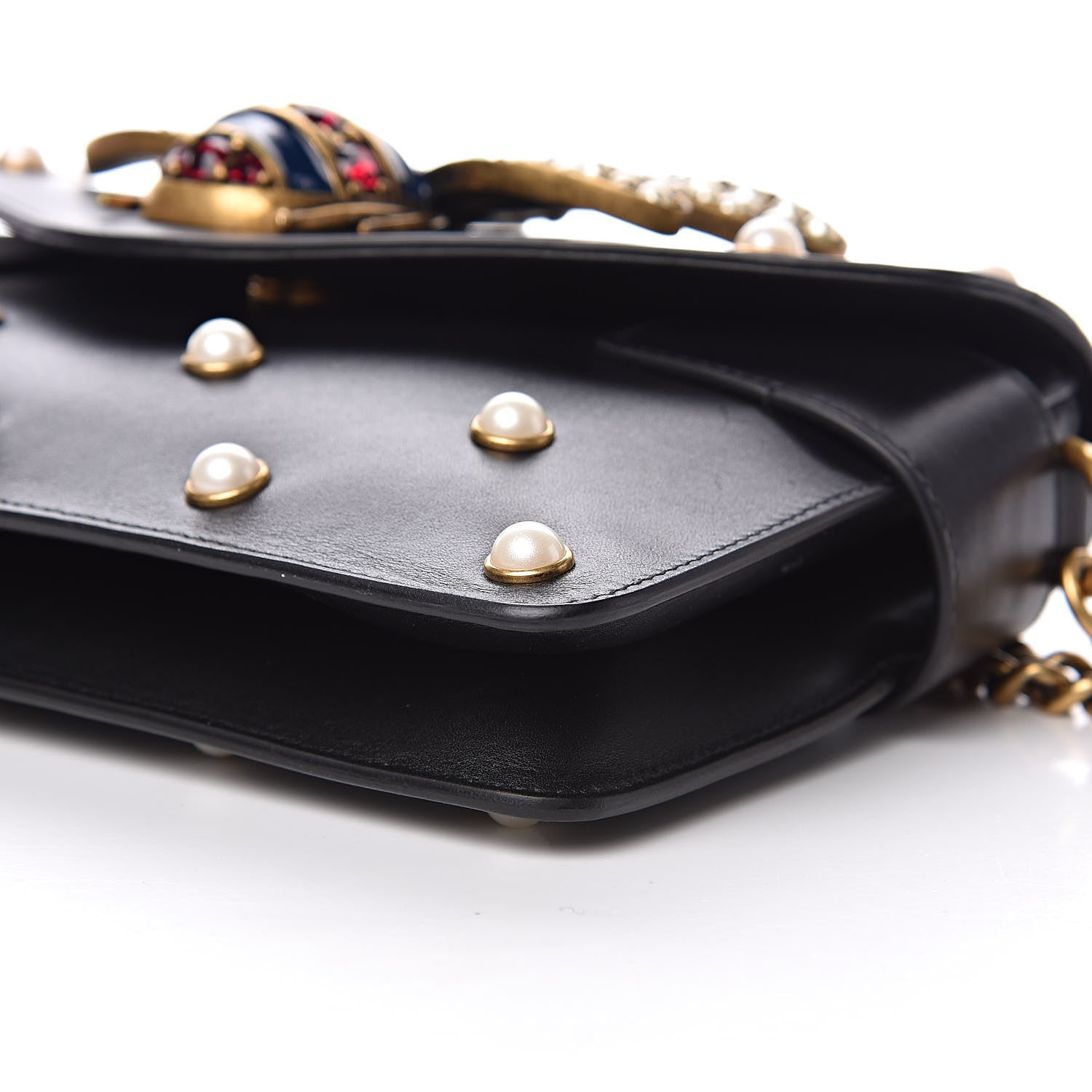 Gucci Nappa Pearl Studded Mini Queen Margaret Broadway Shoulder Bag Black 9 of 13
