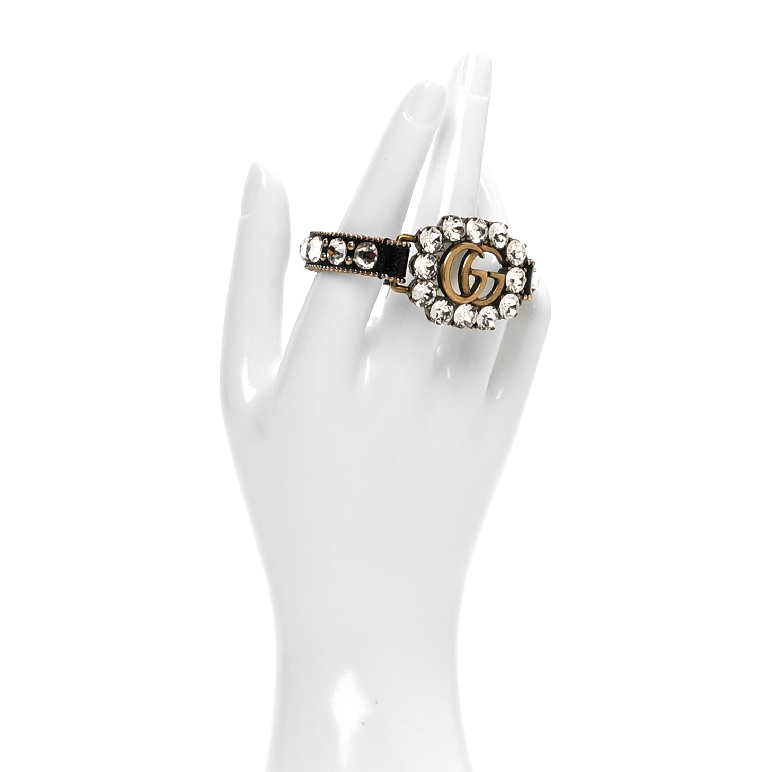 Gucci Calfskin Crystal Double G Bracelet Black 2 of 5