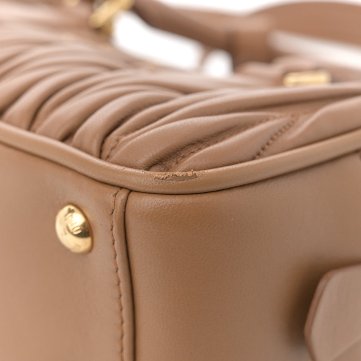 Miu Miu Nappa Matelasse Regular Arcadie Top Handle Bag Caramel