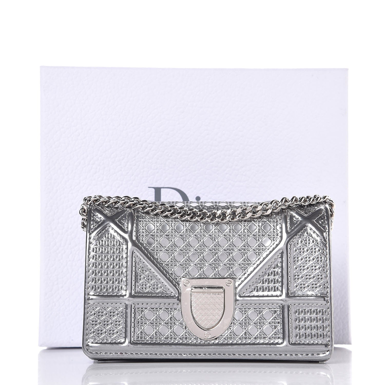 Christian Dior Metallic Patent Micro-Cannage Baby Diorama Flap Bag Silver 8 of 8
