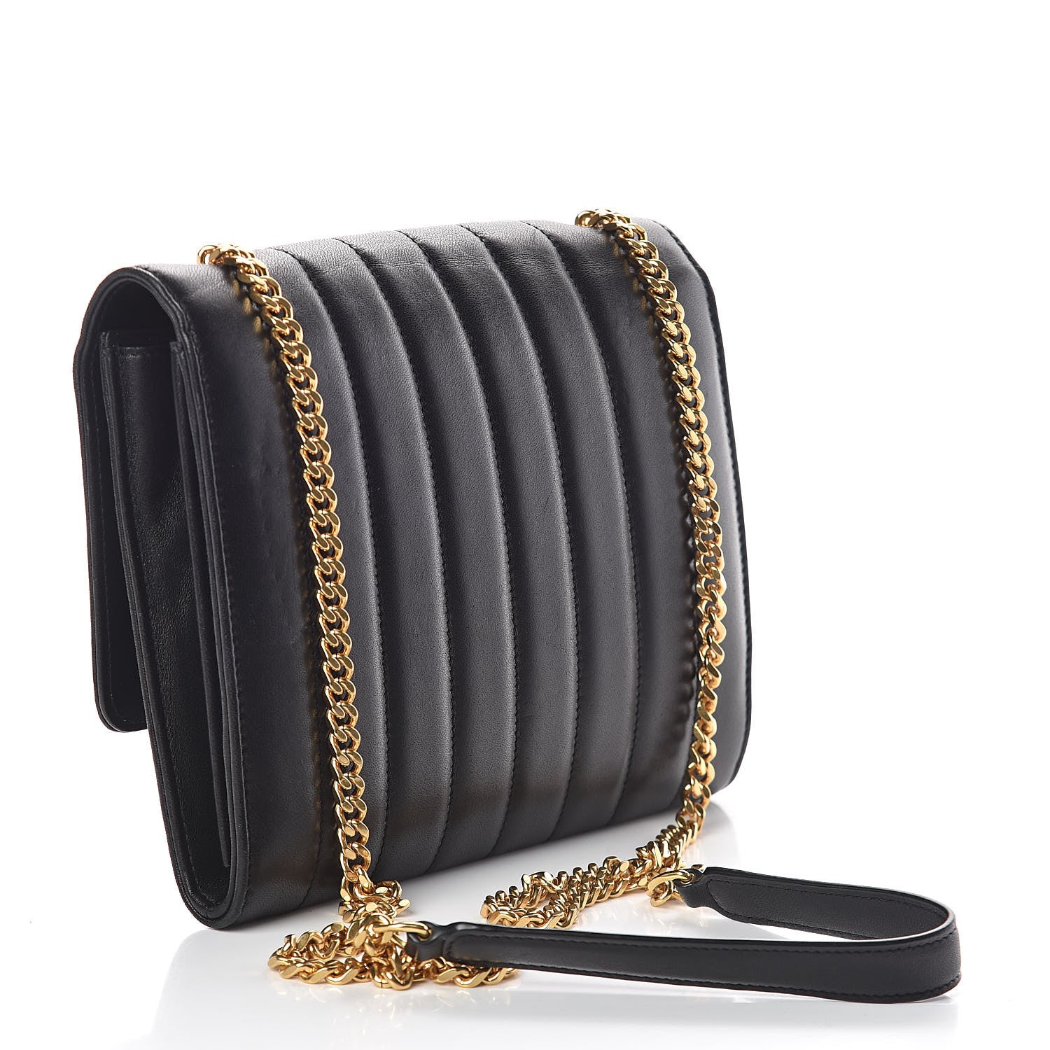 Saint Laurent Lambskin Matelasse Monogram Vicky Chain Wallet Black 3 of 10