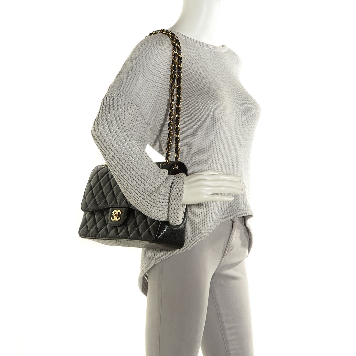 Caviar Quilted Jumbo Double Flap Black