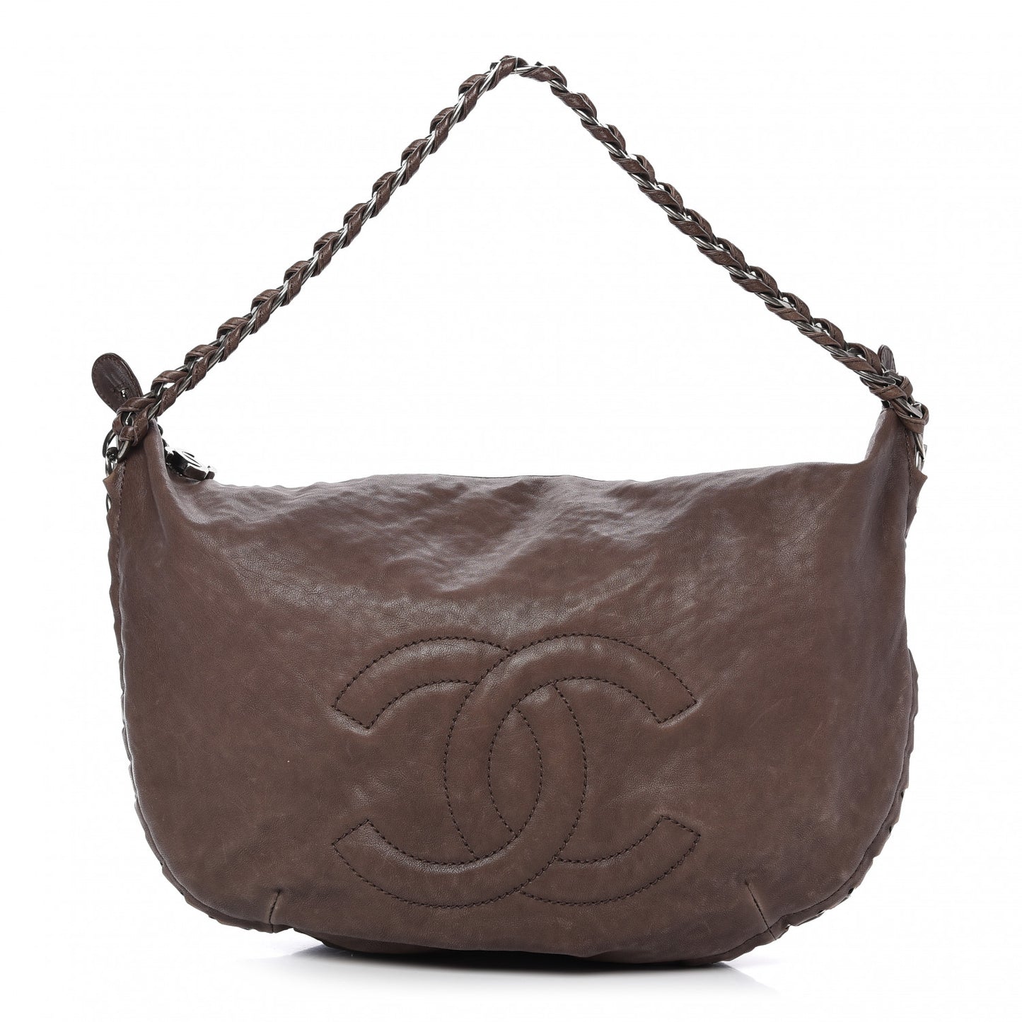 Calfskin Modern Chain Hobo Brown