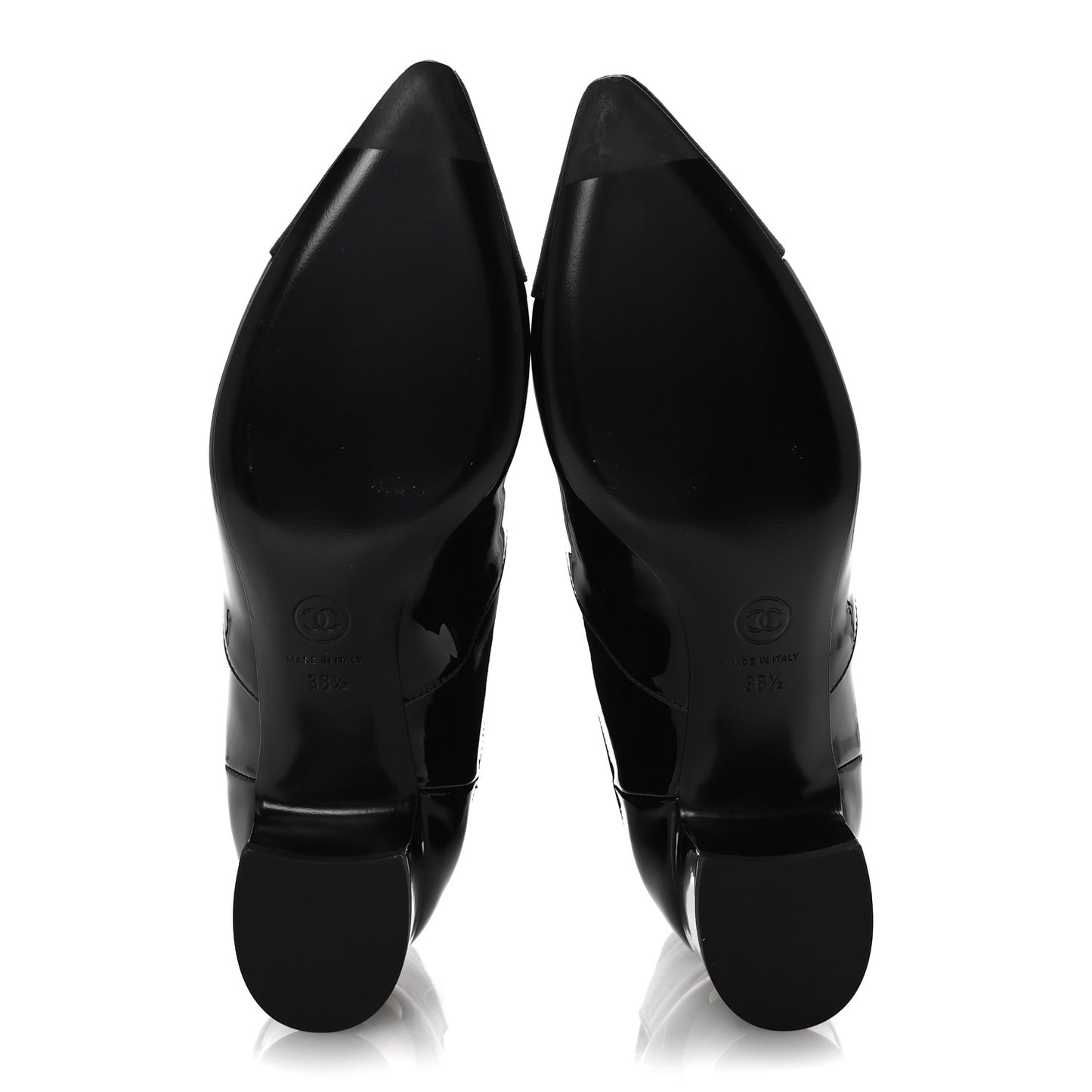 Patent Grosgain Cap Toe Short Boots 38.5 Black