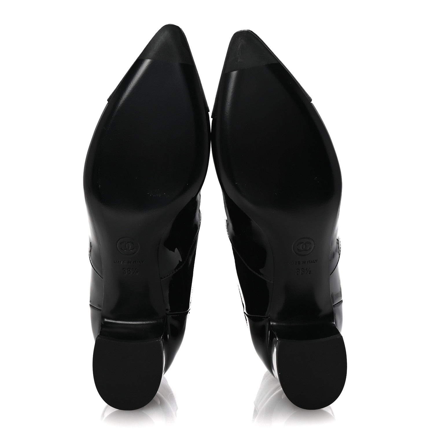 Chanel Patent Grosgain Cap Toe Short Boots 38.5 Black 6 of 10