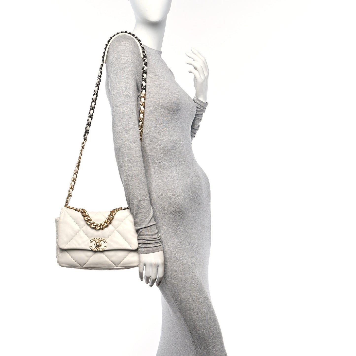 Lambskin Quilted Medium Chanel 19 Flap White