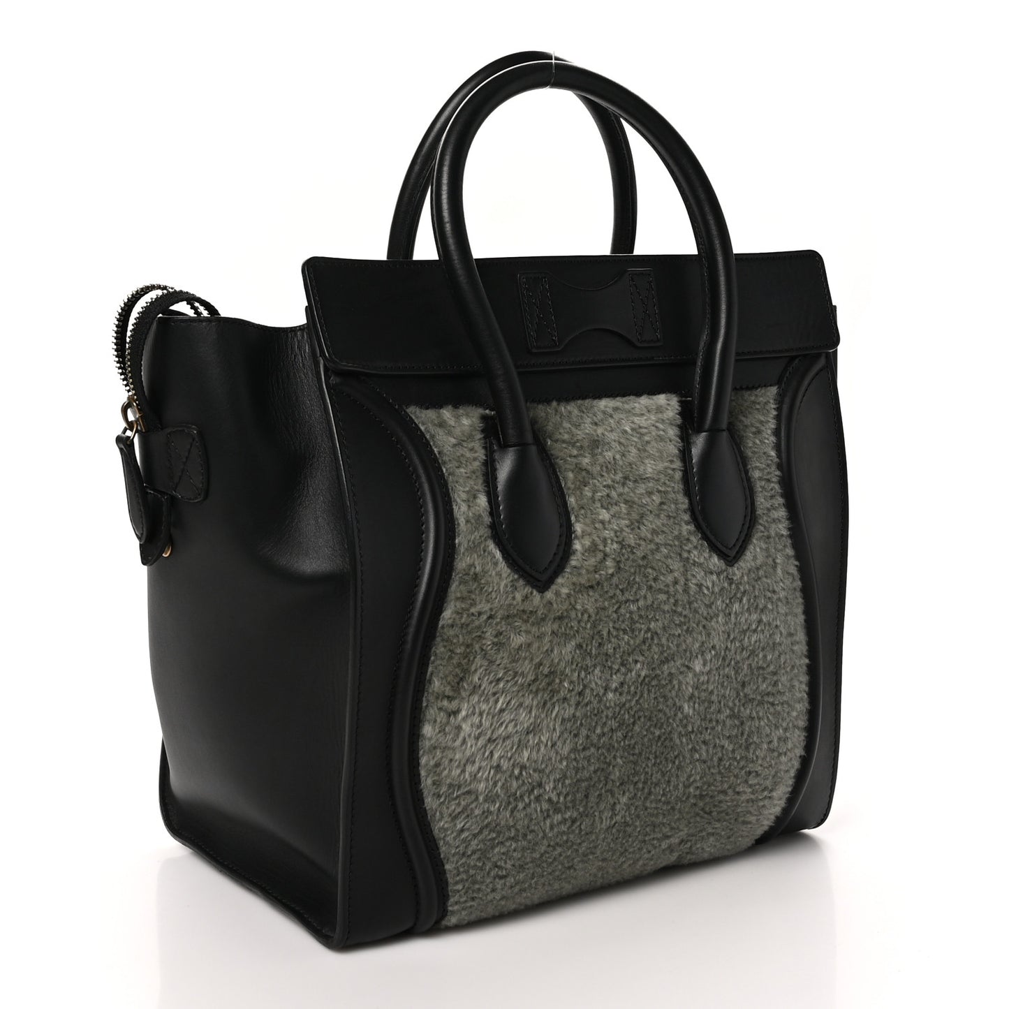 Smooth Calfskin Shearling Bi-Color Mini Luggage Black Green