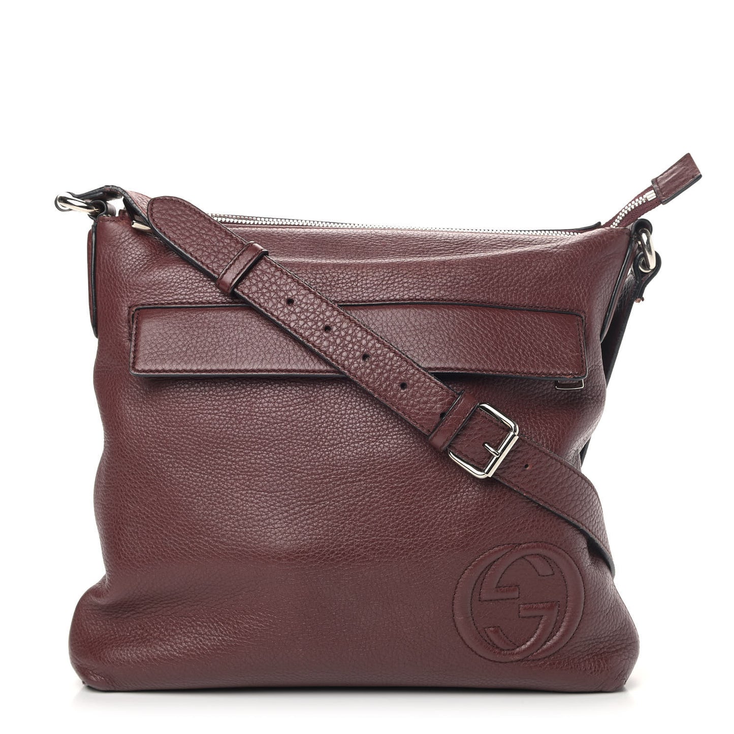 Pebbled Calfskin Medium Soho Messenger Bag Bordeaux