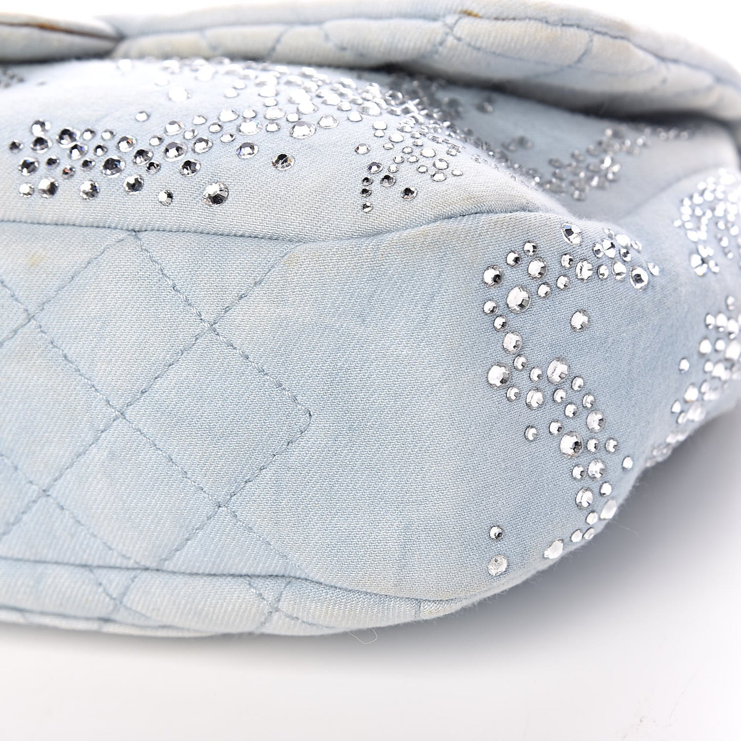 Denim Quilted Swarovski Crystal Flap Blue