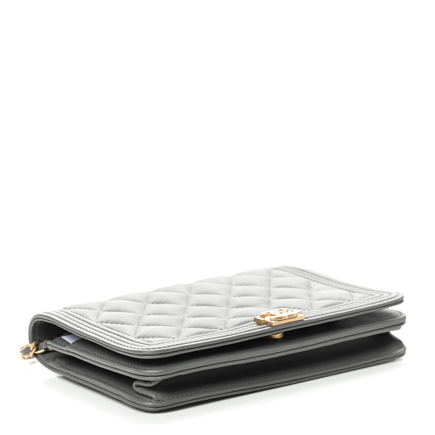 Lambskin Quilted Boy Wallet On Chain WOC Grey