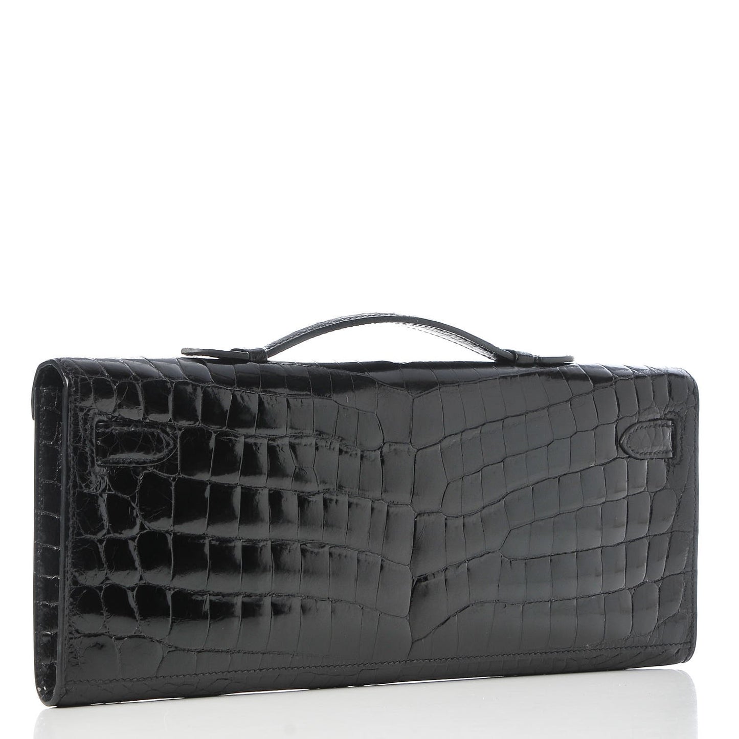 Shiny Niloticus Crocodile Kelly Cut Pochette Black