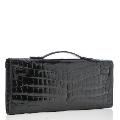 Hermes Shiny Niloticus Crocodile Kelly Cut Pochette Black 3 of 21