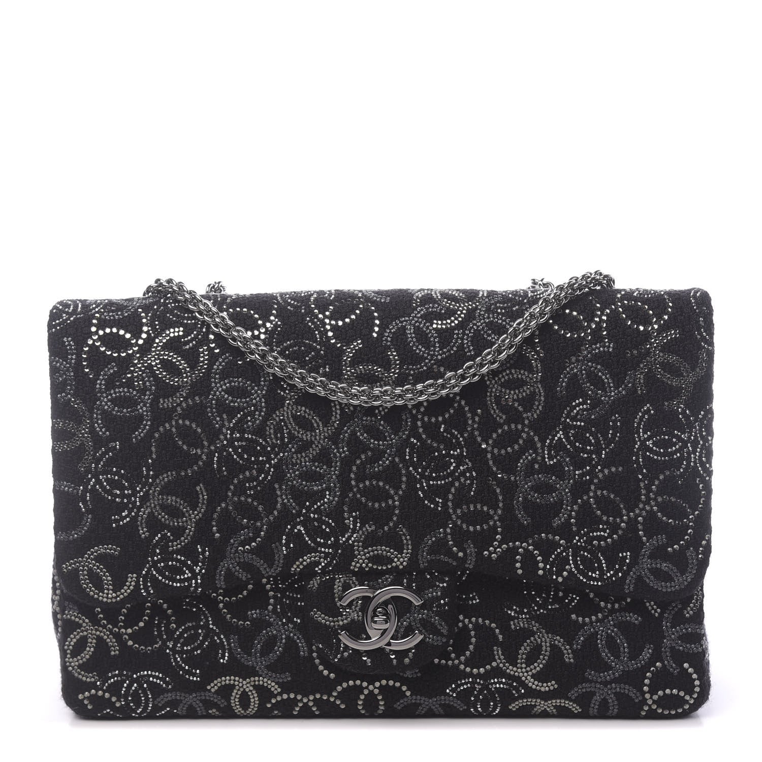 Chanel Tweed Strass Jumbo Pudong Flap Black 1 of 10