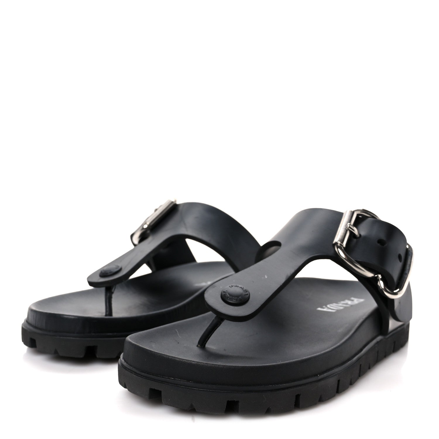 Prada EVA Rubber Thong Buckle Fussbett Sandals 36 Black 4 of 11