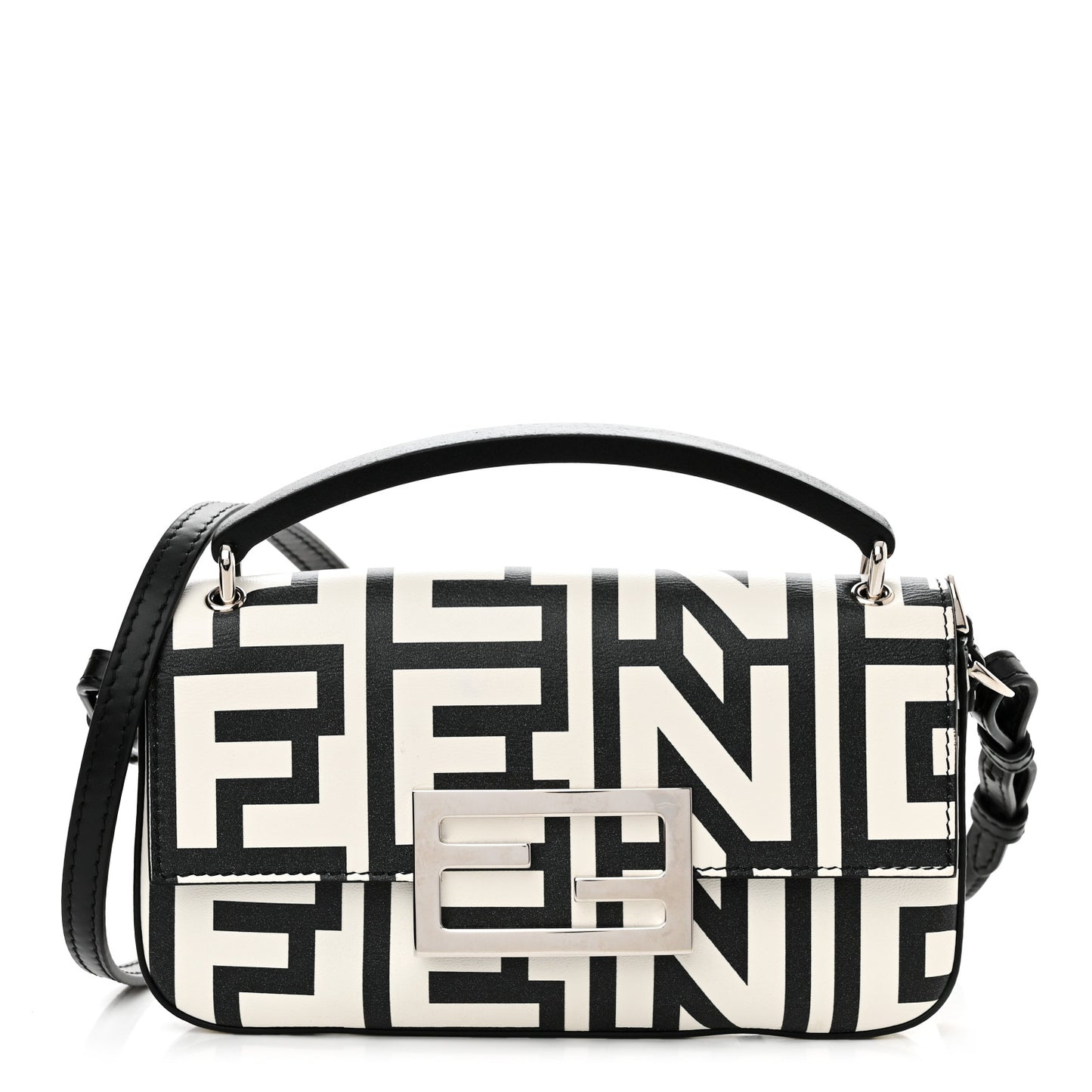 X MARC JACOBS Nappa Vitello King Logo Print Phone Baguette White Black