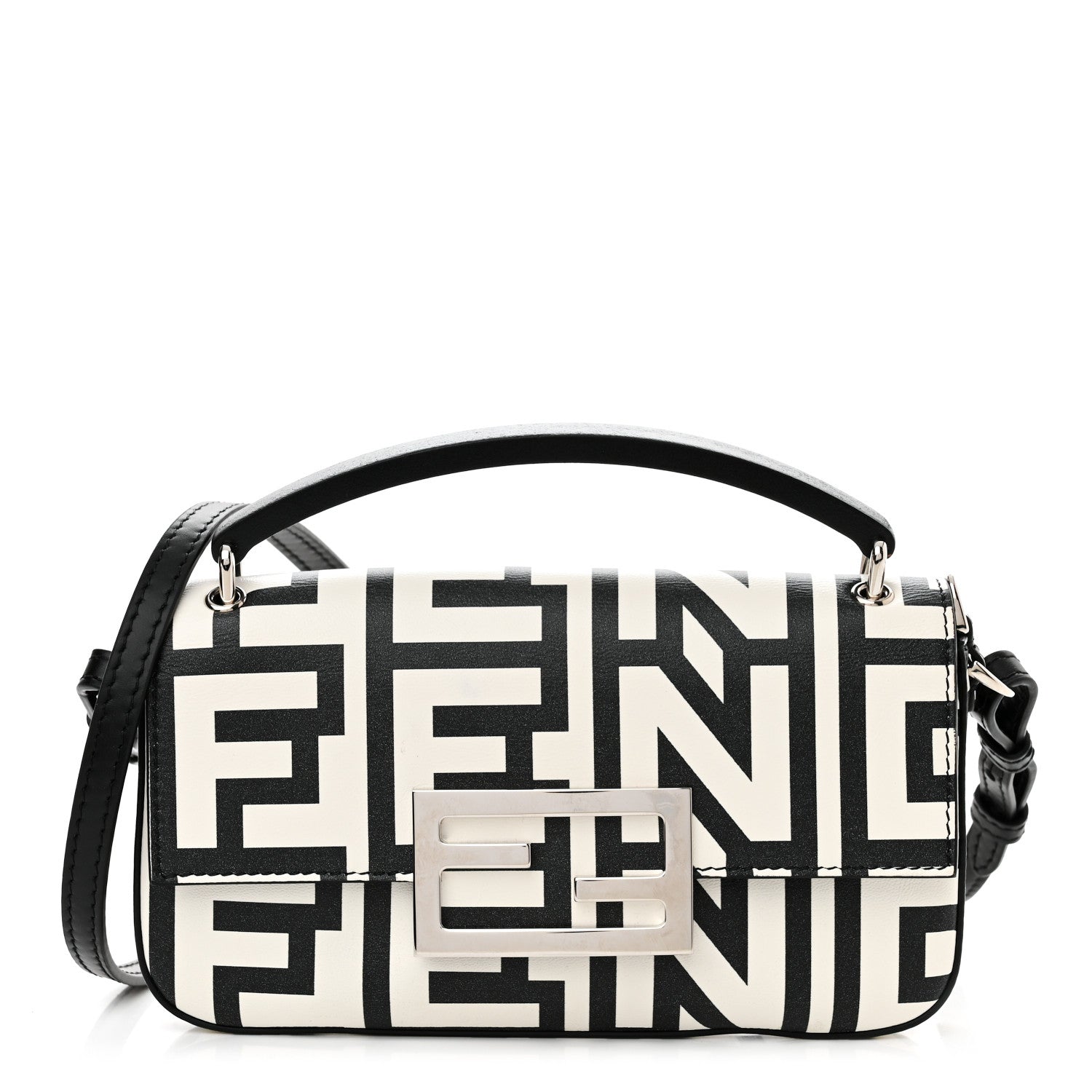 Fendi X MARC JACOBS Nappa Vitello King Logo Print Phone Baguette White Black 1 of 9