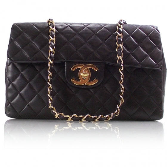 Vintage Leather Jumbo Classic Flap Black