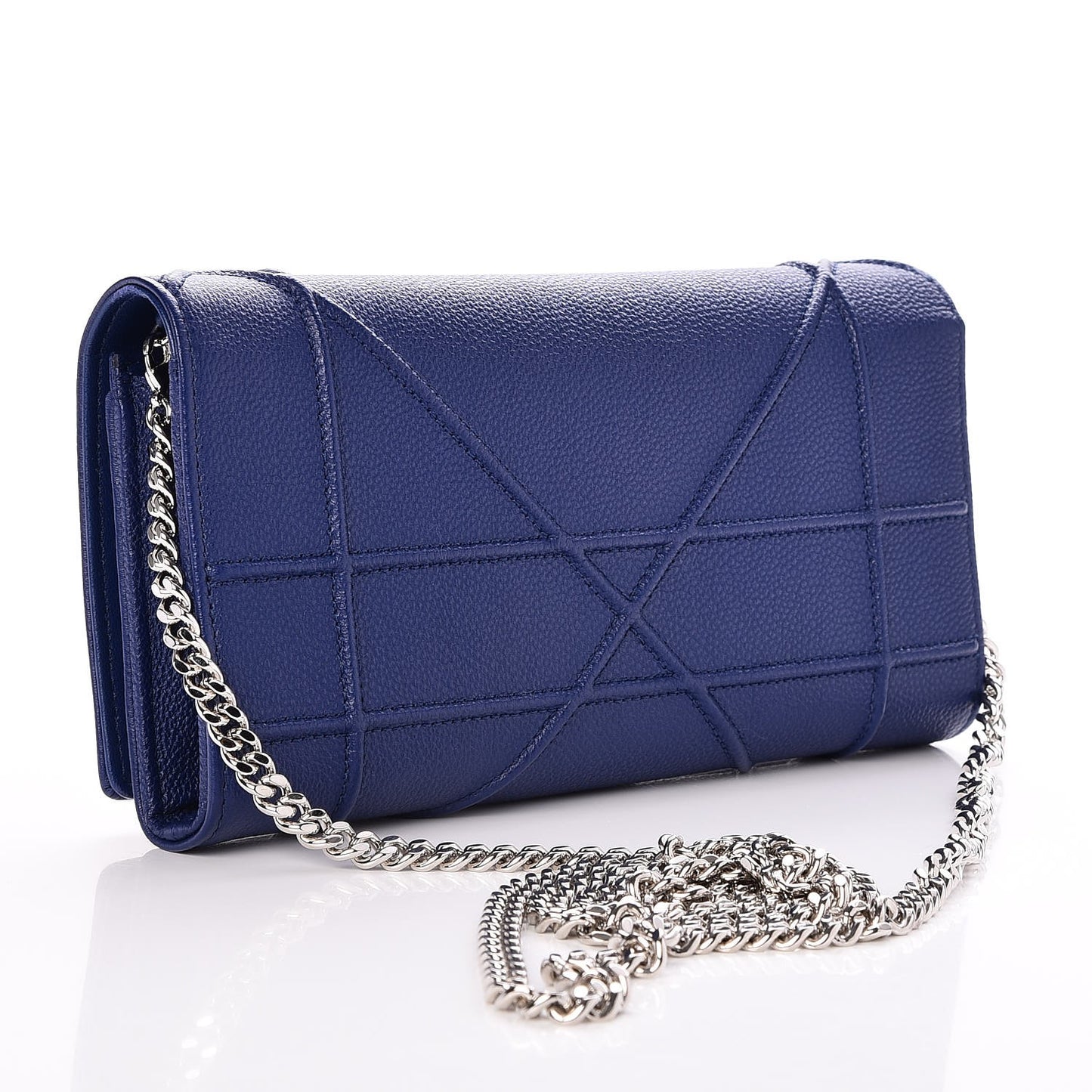 Grained Calfskin Diorama Croisiere Chain Wallet Blue