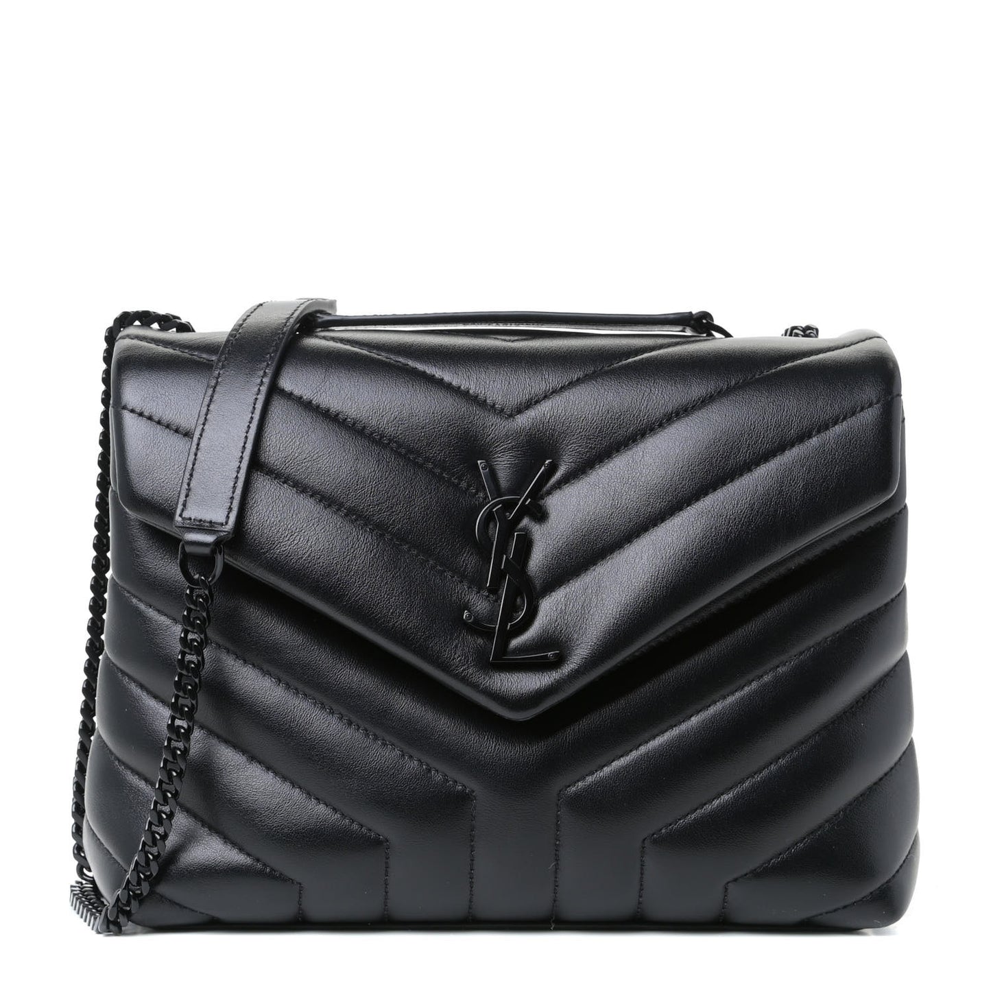 Calfskin Y Quilted Monogram Small Loulou Chain Satchel Black