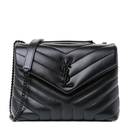 Saint Laurent Calfskin Y Quilted Monogram Small Loulou Chain Satchel Black 1 of 9