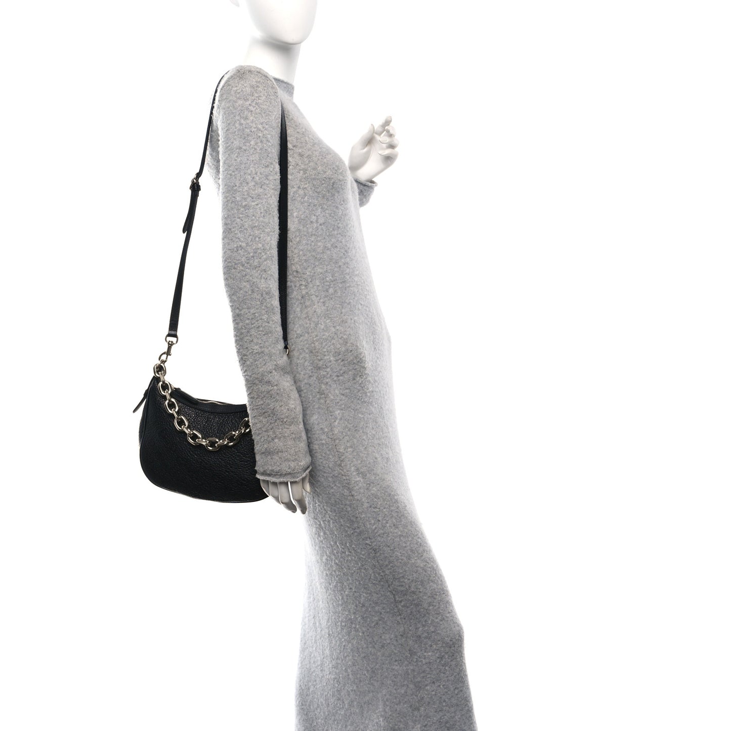 GG Grainy Calfskin Emblem Small Half Moon Shoulder Bag Black