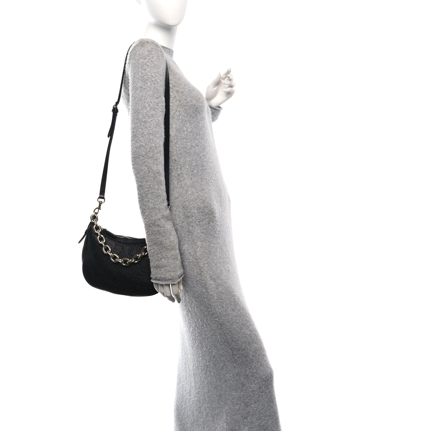 Gucci GG Grainy Calfskin Emblem Small Half Moon Shoulder Bag Black 2 of 11